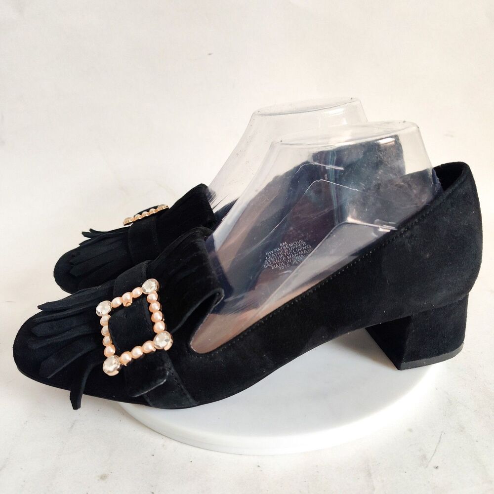 Nine West Pumps Size 8 Black Suede Leather Low Block Heels Office Kilty Pilgram - Picture 4 of 12
